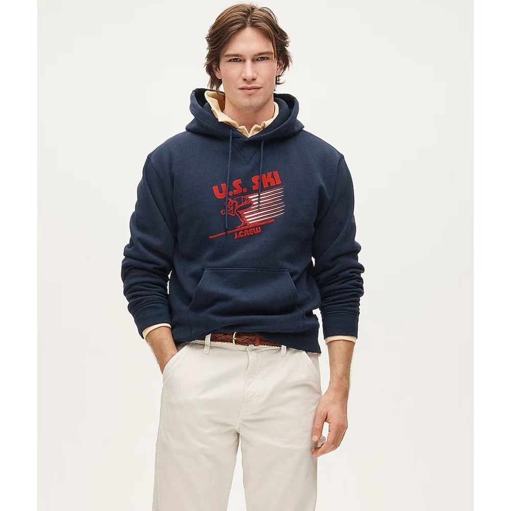 J.Crew US Ski & Snowboard Graphic Hoodie Mens Medium Navy Blue CR181 HO25
